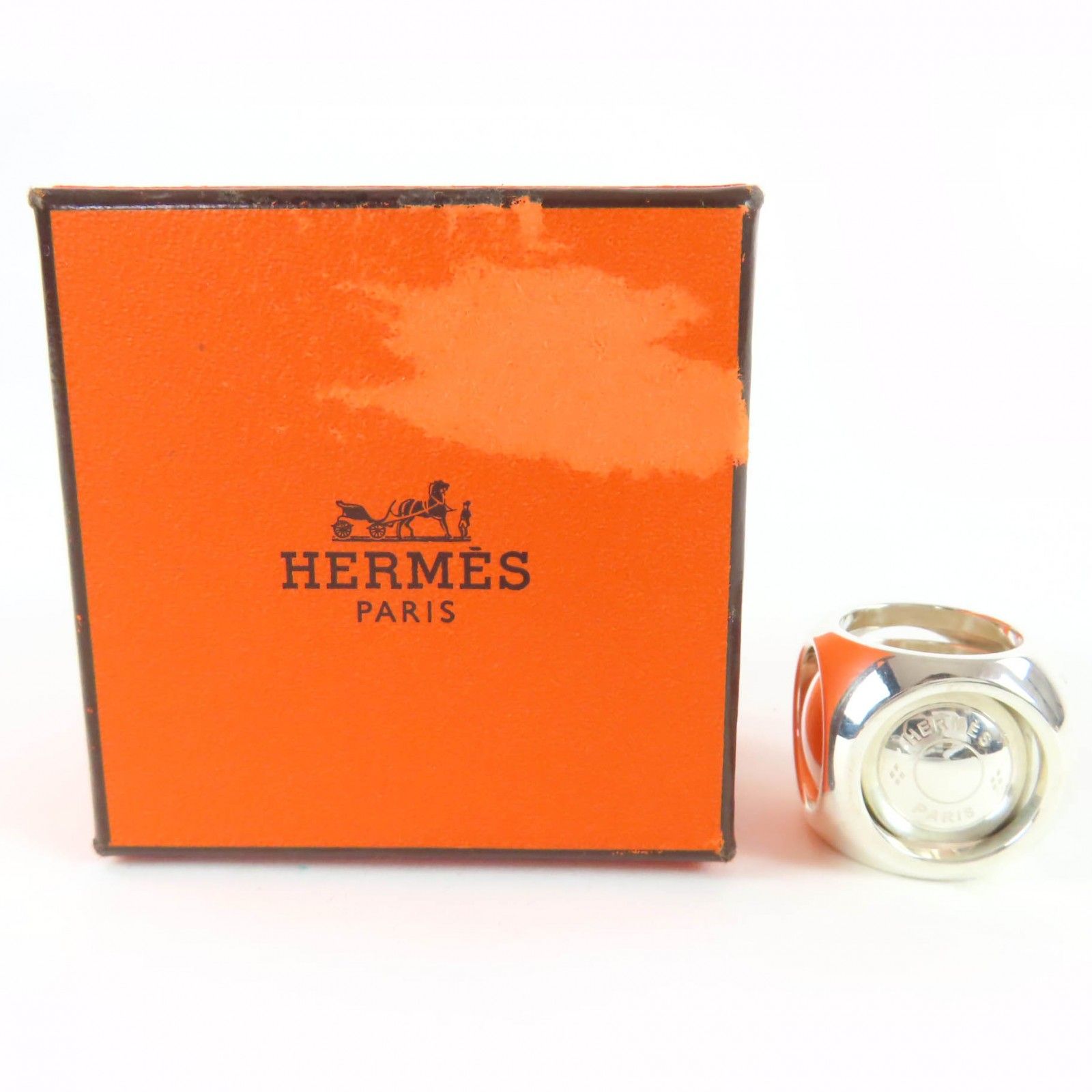 Hermes Vintage Extra Wide Series Ring Cube Silver