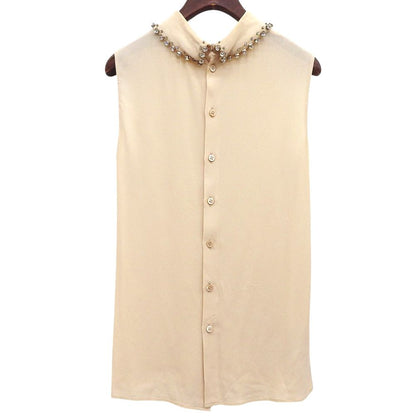 Miu Miu Star Bijou Crystal Sleeveless Shirt Blouse Top Rayon Blend Beige — view 2