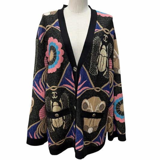 Chanel CC Logo Buttoned Lame Allover V-neck Cashmere Cardigan Multi 42