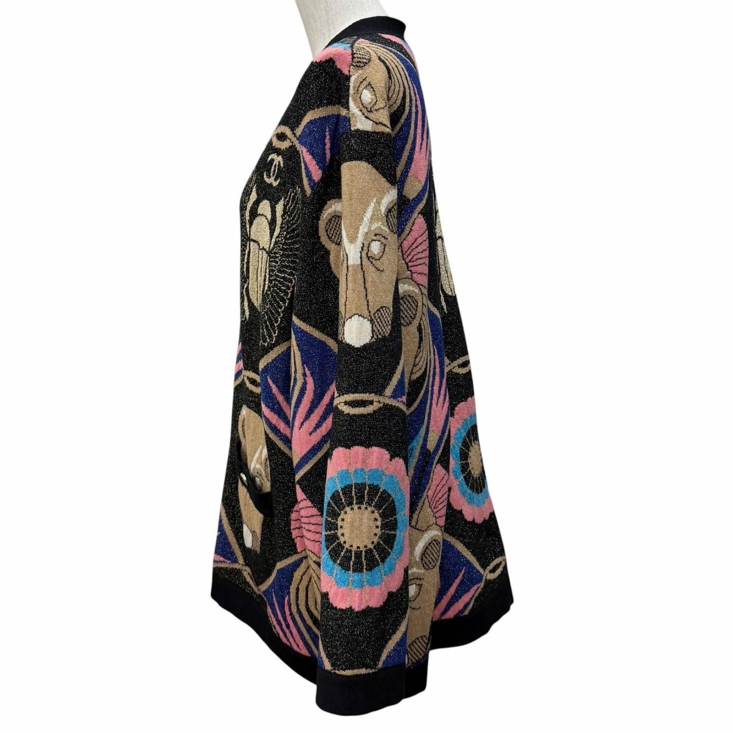 Chanel CC Logo Buttoned Lame Allover V-neck Cashmere Cardigan Multi 42