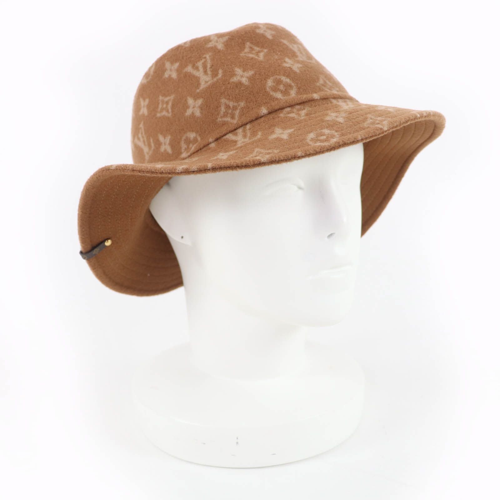 Louis Vuitton Carry on Wool Monogram Pattern Reversible Bucket Hat Brown