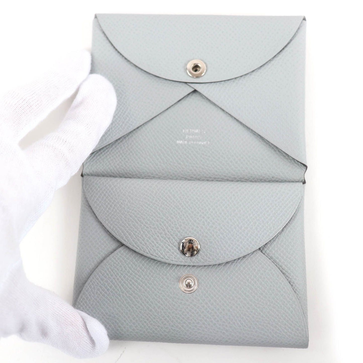 Hermes Calvi Duo Veau Epsom Gris Perle Silver Series Coin Case