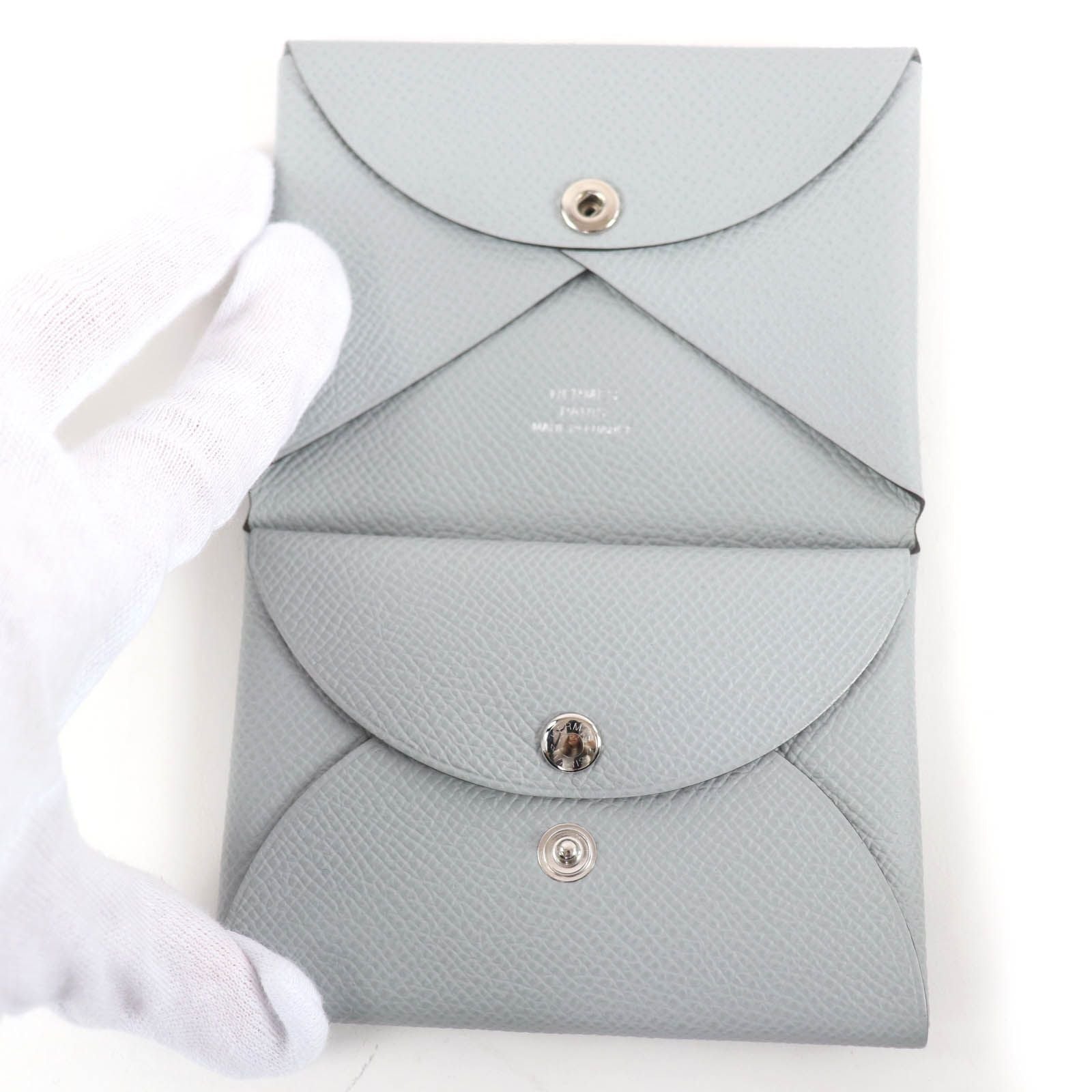 Hermes Calvi Duo Veau Epsom Gris Perle Silver Series Coin Case