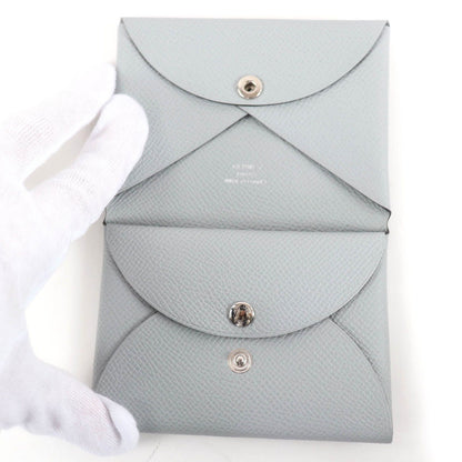 Hermes Calvi Duo Veau Epsom Gris Perle Silver Series Coin Case