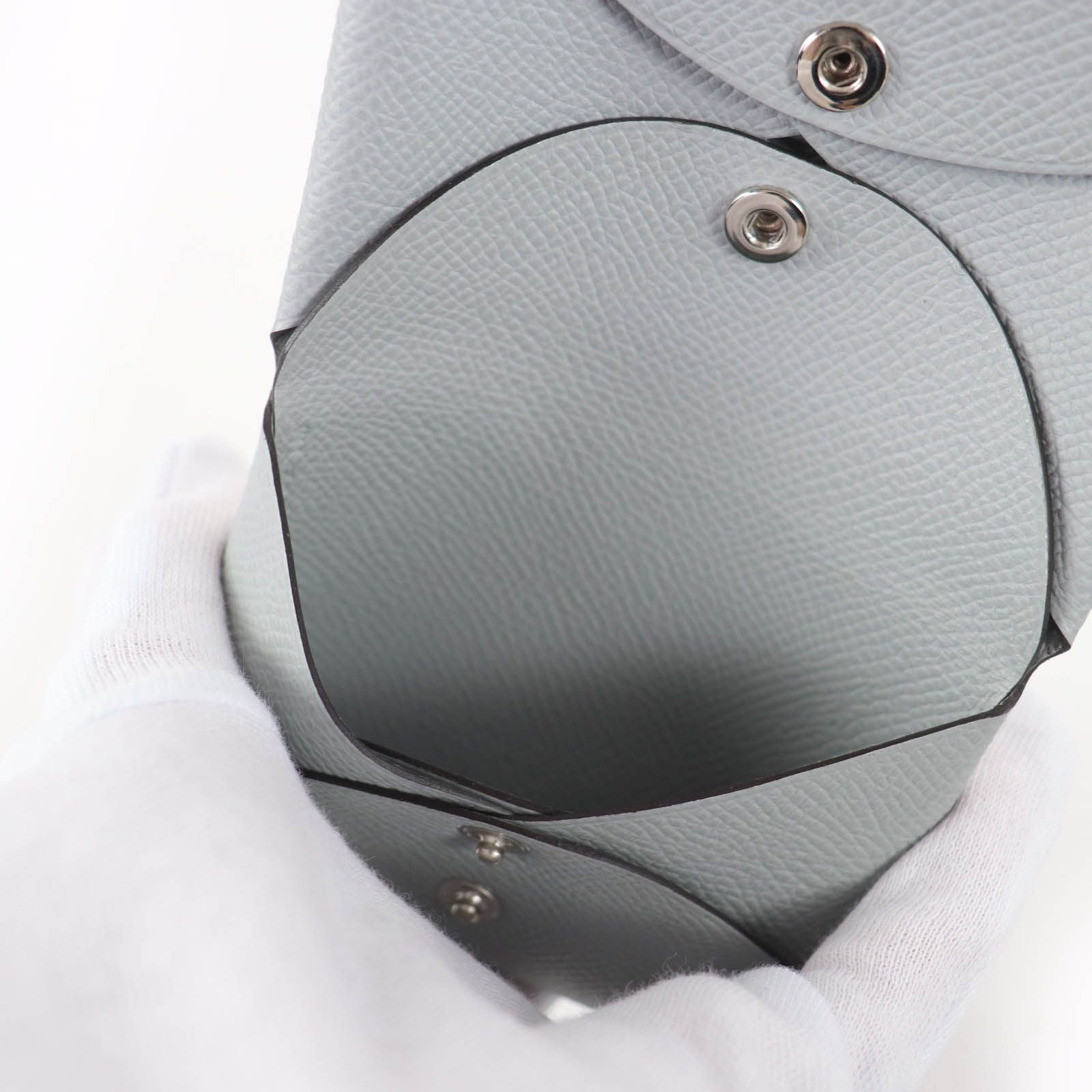 Hermes Calvi Duo Veau Epsom Gris Perle Silver Series Coin Case