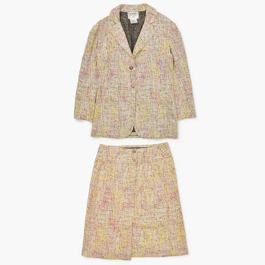 Chanel Tailored Suit Set Tweed CC Logo Jacket Skirt