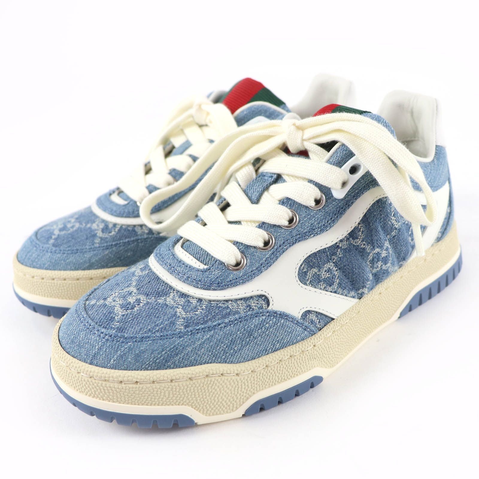 Gucci Reweb Leather GG Denim Low Cut Sneakers Indigo Blue White
