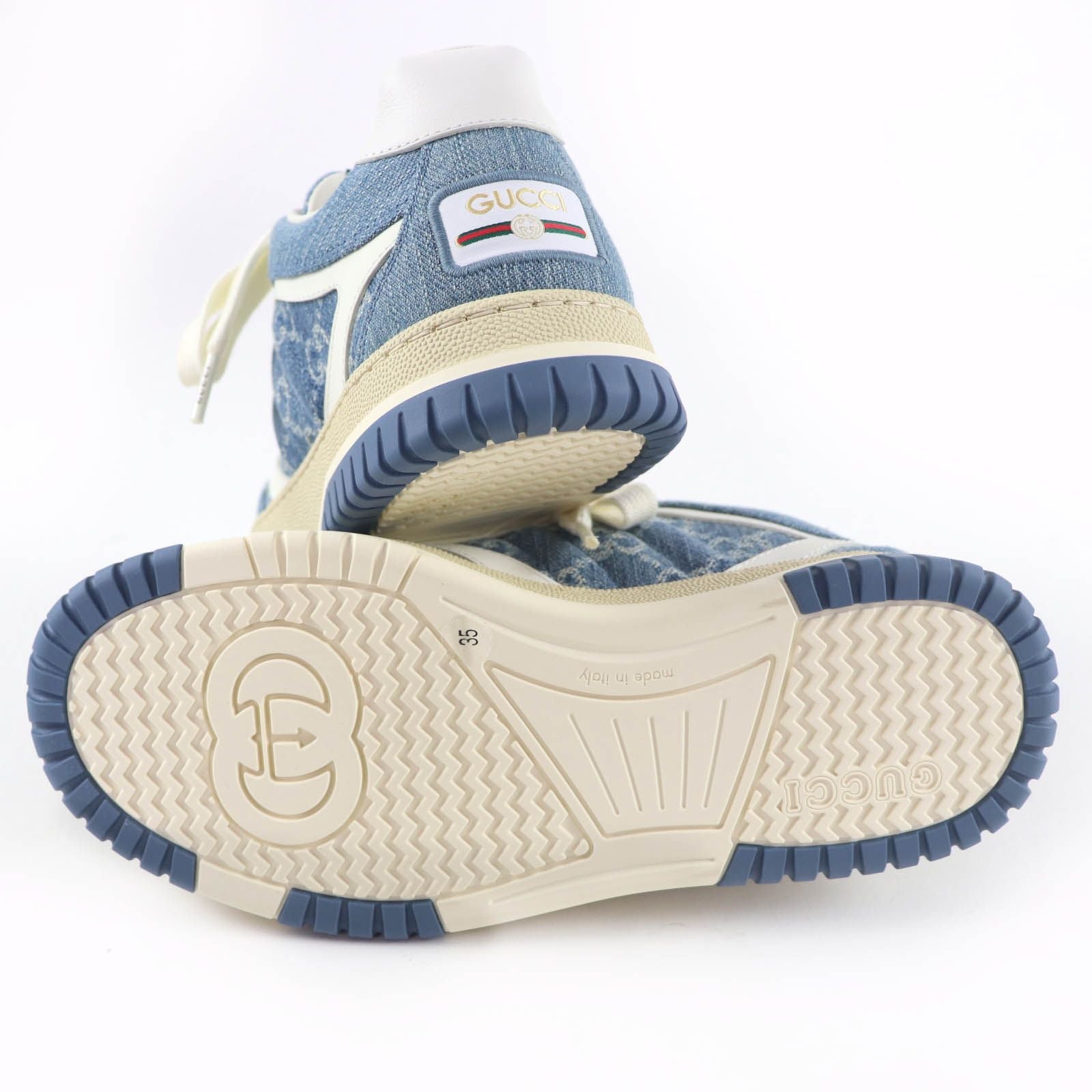 Gucci Reweb Leather GG Denim Low Cut Sneakers Indigo Blue White