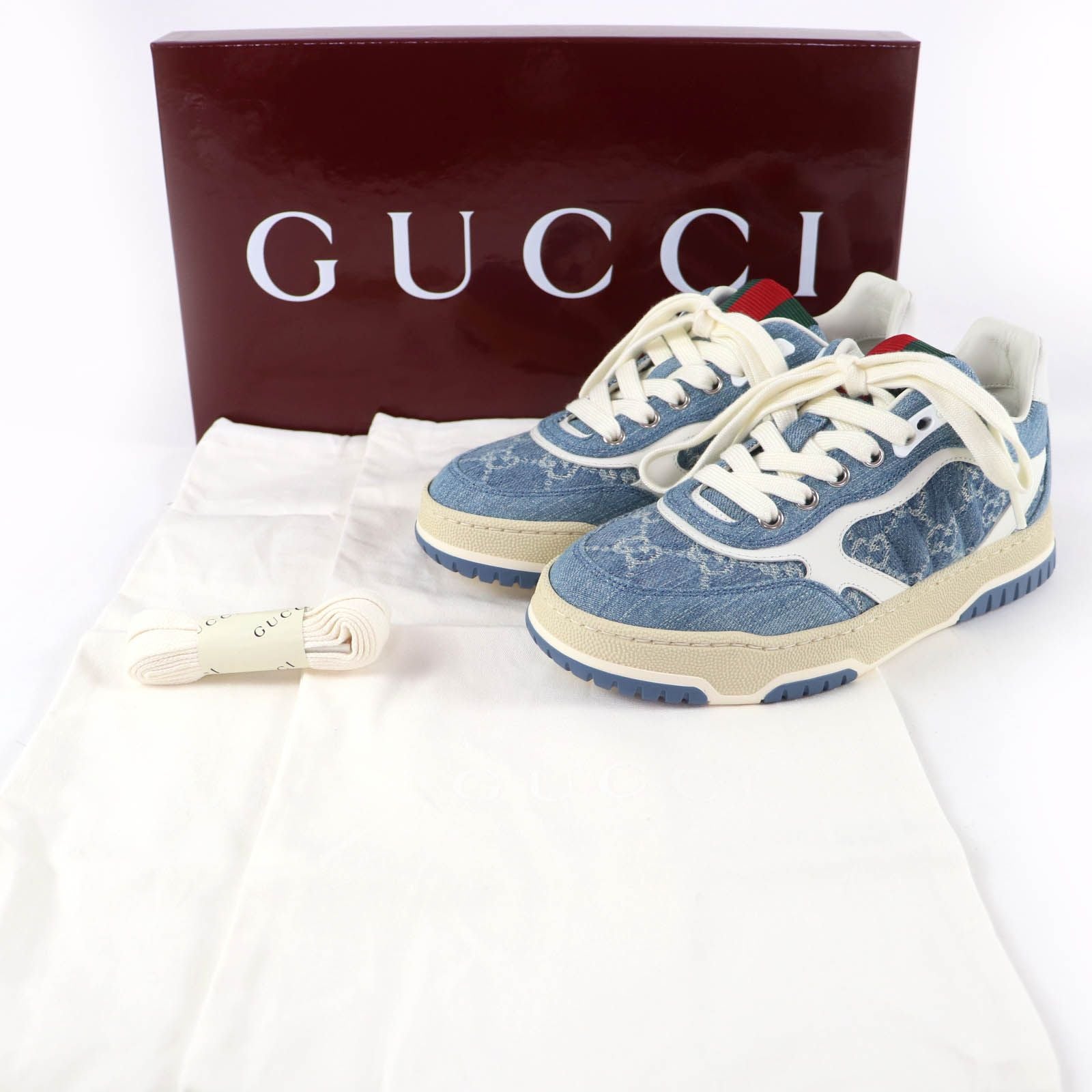 Gucci Reweb Leather GG Denim Low Cut Sneakers Indigo Blue White