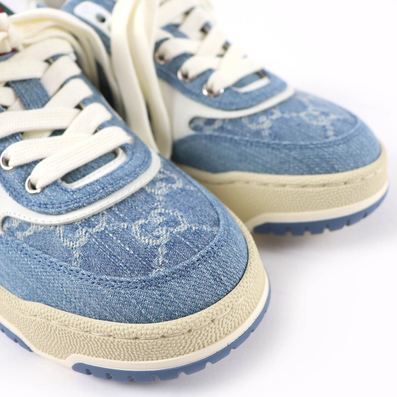 Gucci Reweb Leather GG Denim Low Cut Sneakers Indigo Blue White