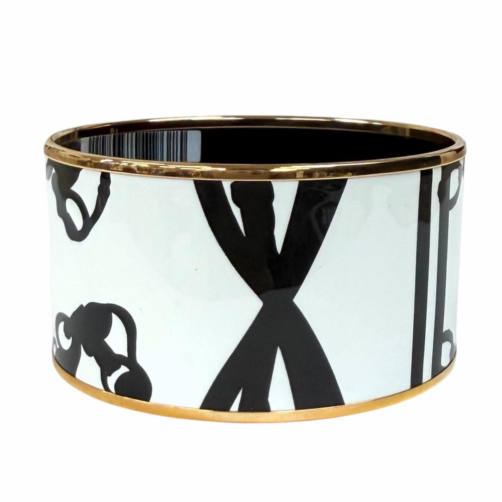 Hermes Brides de Gala Tattoo Pink Gold Bangle White Black XL Bracelet