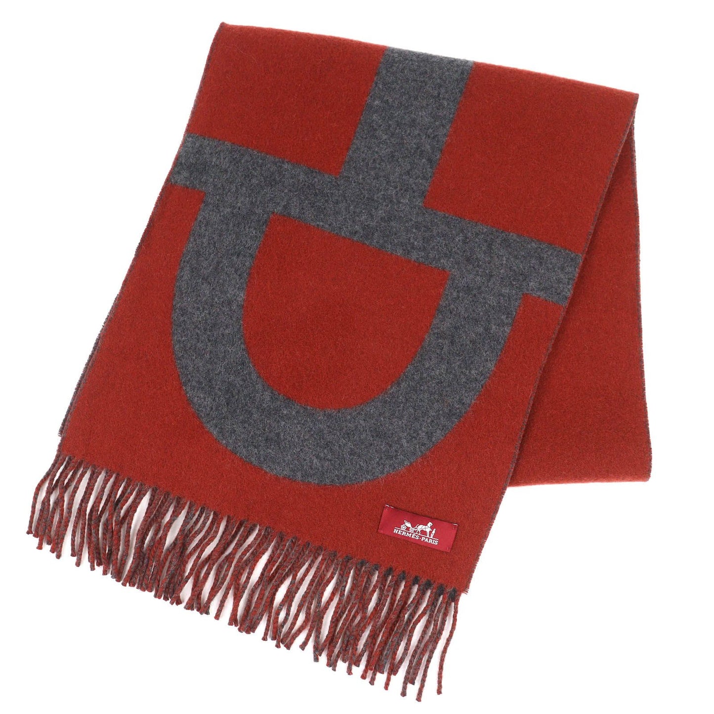 Hermes Grand Mall Cashmere Fringe Scarf Bicolor Brown Gray