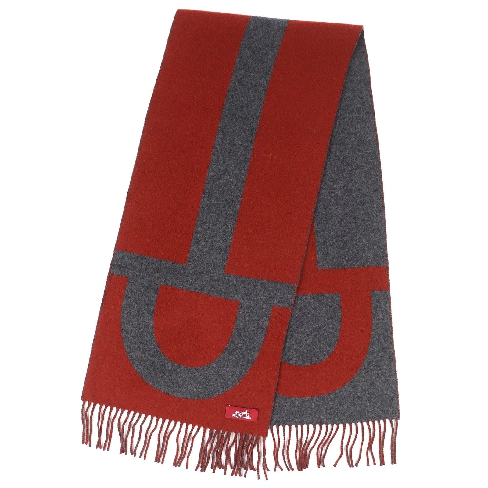 Hermes Grand Mall Cashmere Fringe Scarf Bicolor Brown Gray