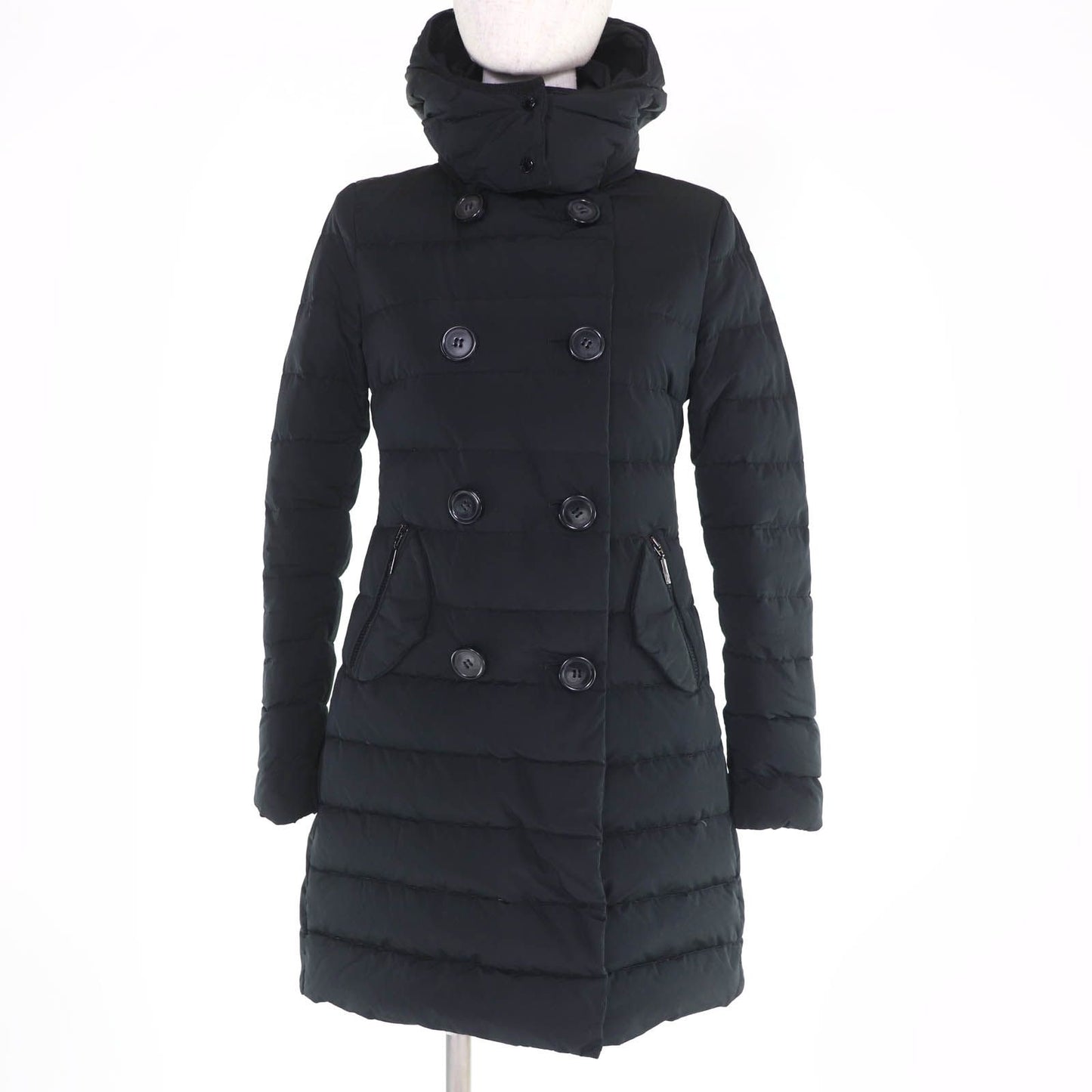Moncler Garbet Logo Button Hooded Zip Up Jacket Coat Down Black 00