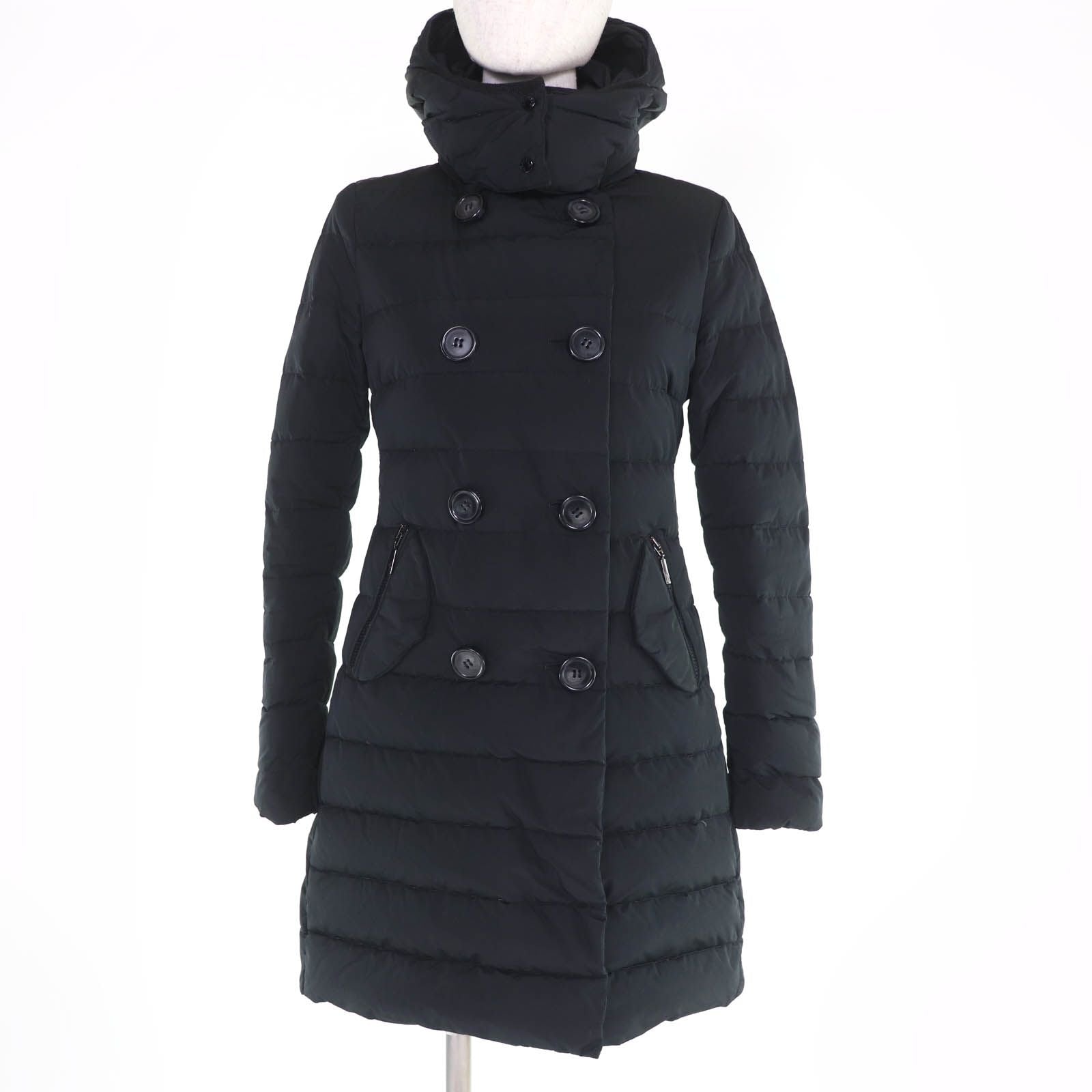 Moncler Garbet Logo Button Hooded Zip Up Jacket Coat Down Black 00