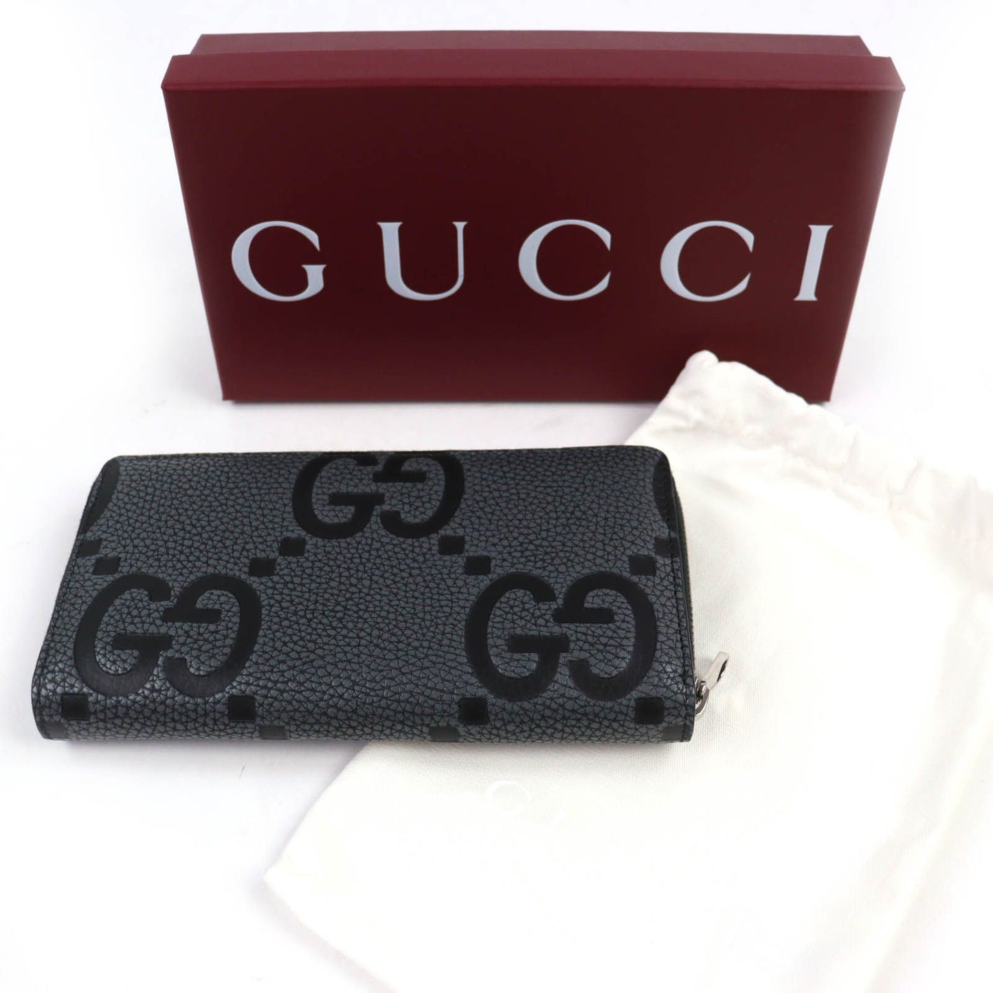 Gucci Maxi GG Zip Around Wallet Leather Gray Black Recommended