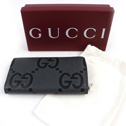 Gucci Maxi GG Zip Around Wallet Leather Gray Black Recommended
