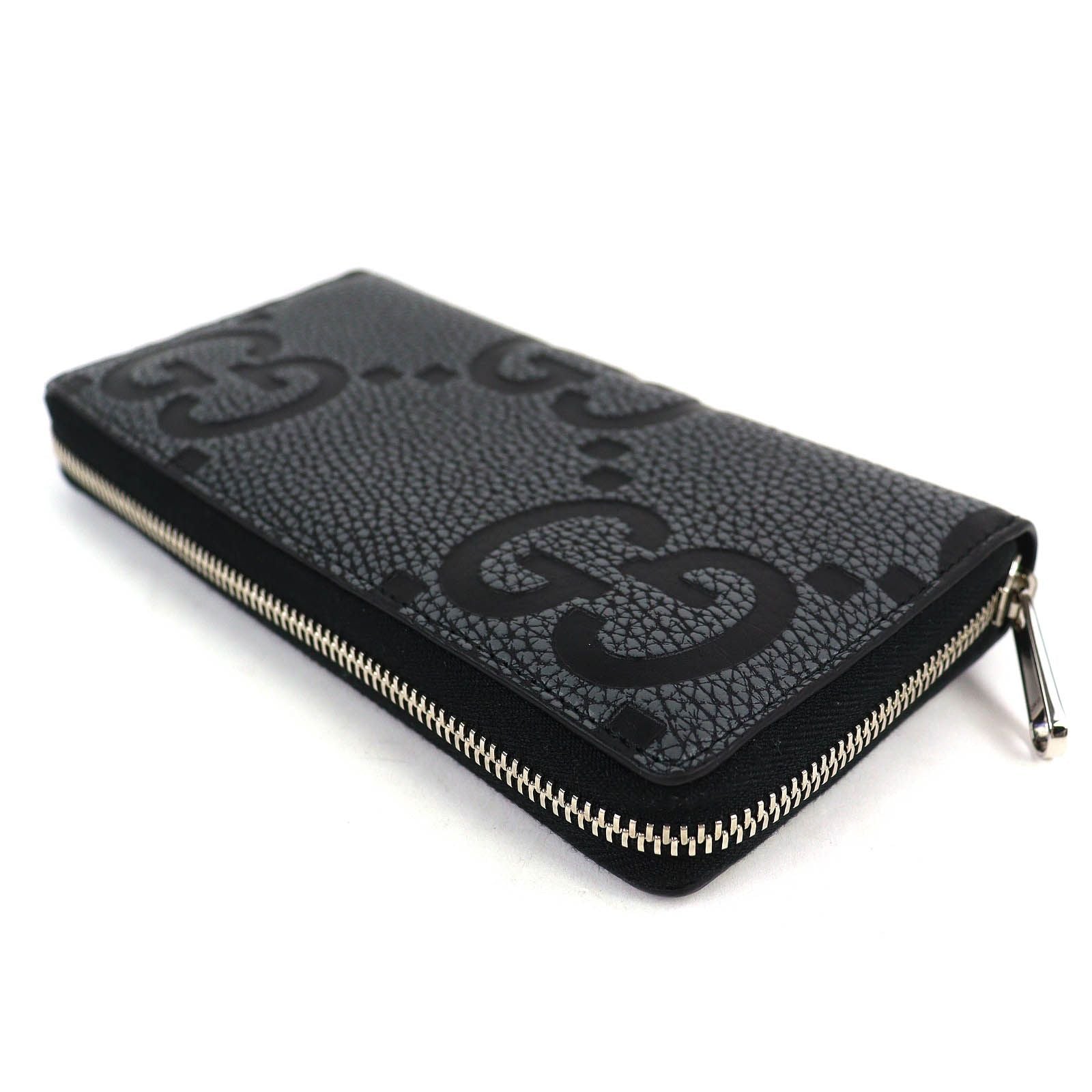 Gucci Maxi GG Zip Around Wallet Leather Gray Black Recommended