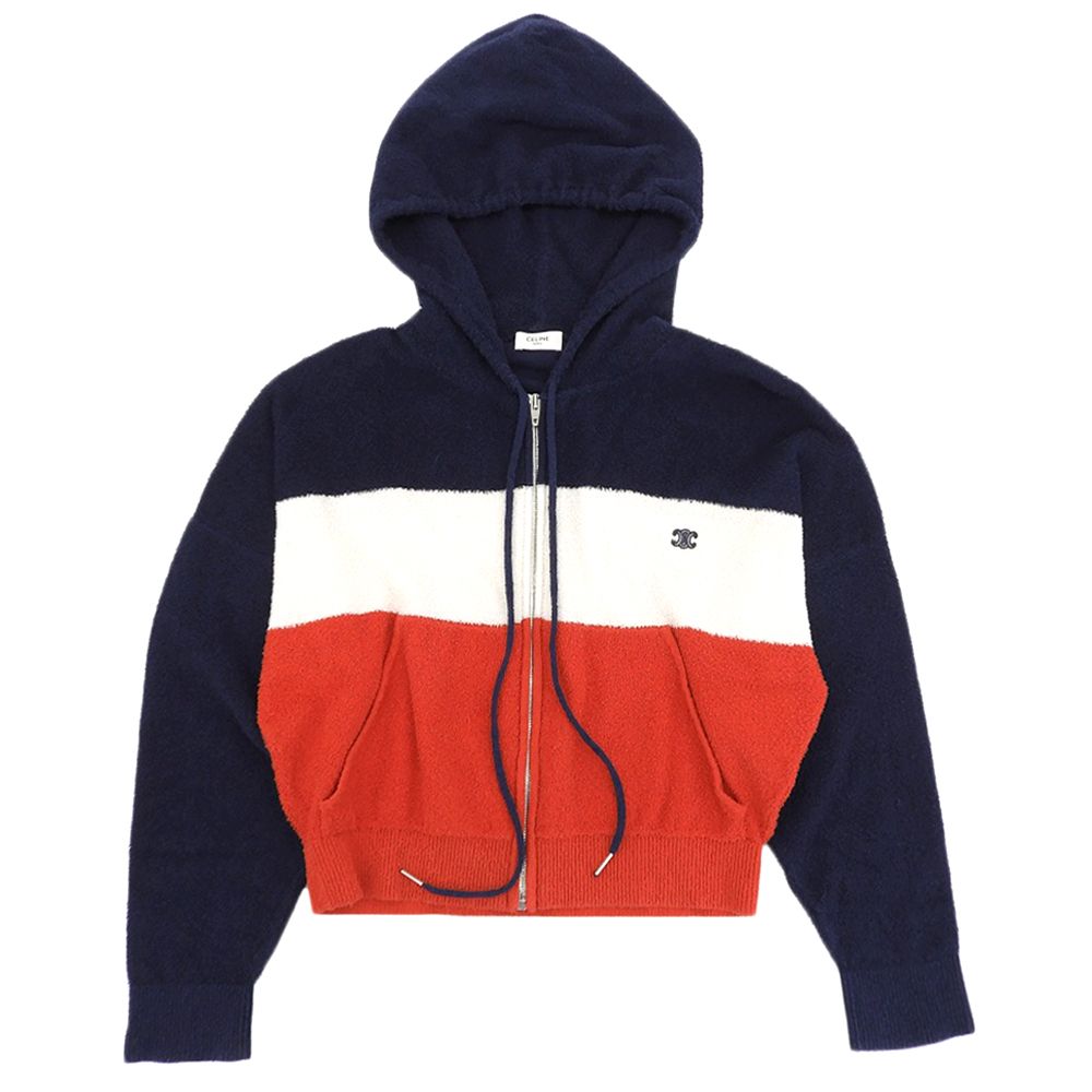 Celine Toonfu Embroidery Pile Zip Up Hoodie Trico Color Top Navy Ivory Red