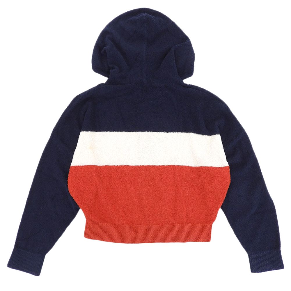 Celine Toonfu Embroidery Pile Zip Up Hoodie Trico Color Top Navy Ivory Red — view 2