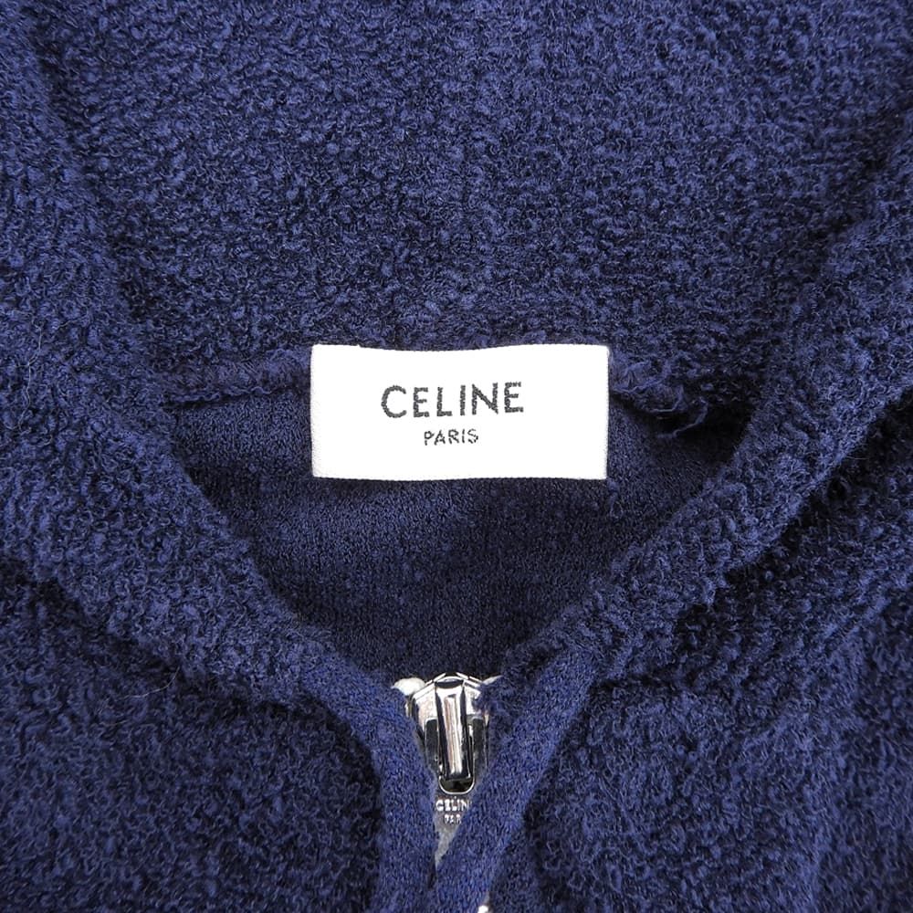 Celine Toonfu Embroidery Pile Zip Up Hoodie Trico Color Top Navy Ivory Red — view 3