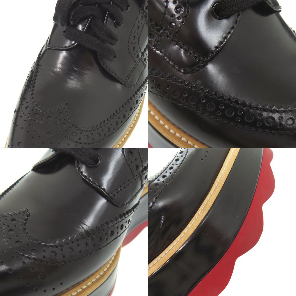 Prada Platform Thick Sole Wingtip 36.5 Leather Rubber Black Shoes Loafers