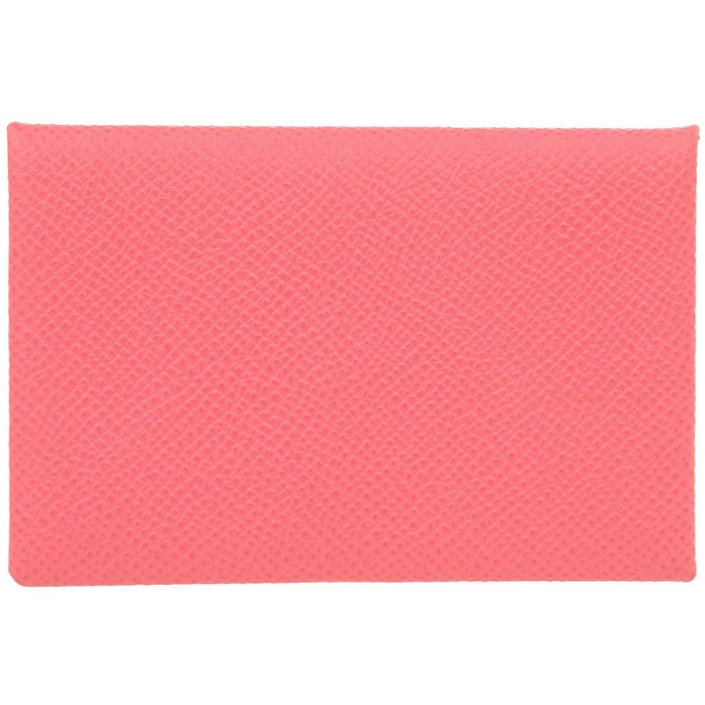 Hermes Calvi Veau Epsom Rose Azalea Silver Card Case Wallet