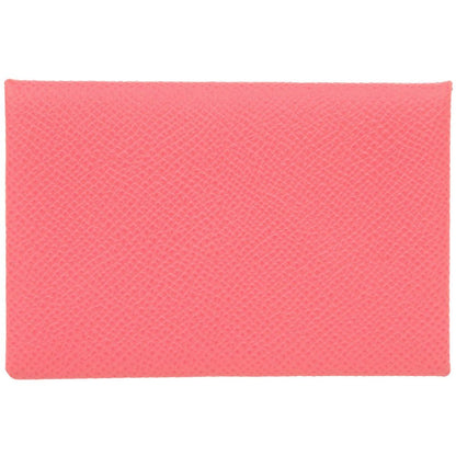 Hermes Calvi Veau Epsom Rose Azalea Silver Card Case Wallet