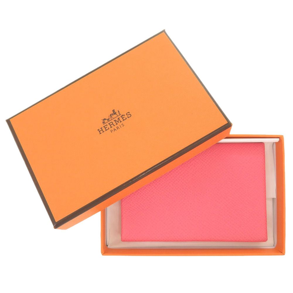Hermes Calvi Veau Epsom Rose Azalea Silver Card Case Wallet