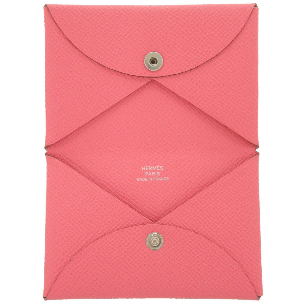 Hermes Calvi Veau Epsom Rose Azalea Silver Card Case Wallet