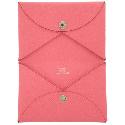 Hermes Calvi Veau Epsom Rose Azalea Silver Card Case Wallet