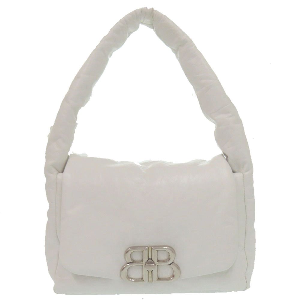 Balenciaga Monaco Sling Bag BB Logo Silver Calfskin Leather White
