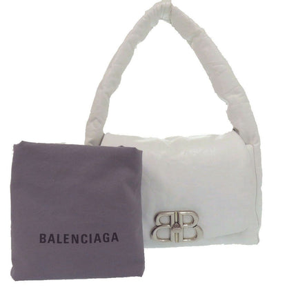 Balenciaga Monaco Sling Bag BB Logo Silver Calfskin Leather White
