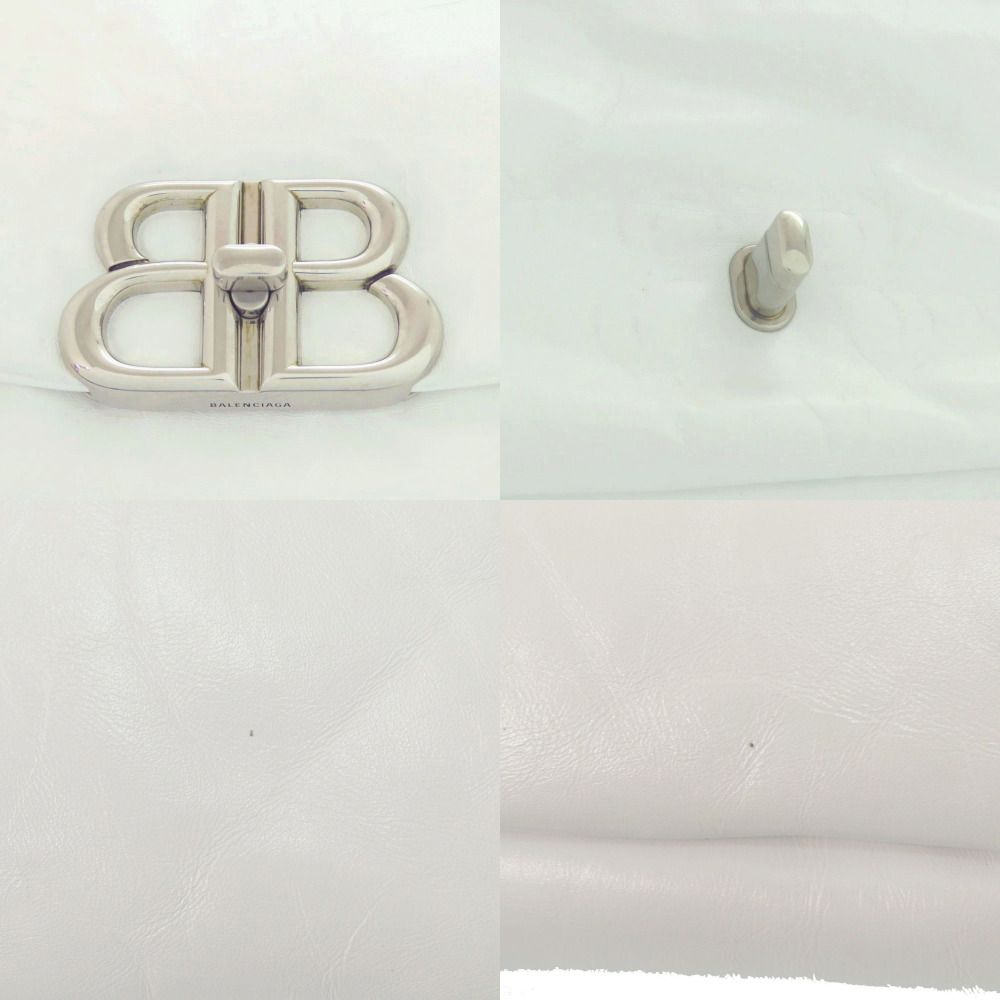 Balenciaga Monaco Sling Bag BB Logo Silver Calfskin Leather White