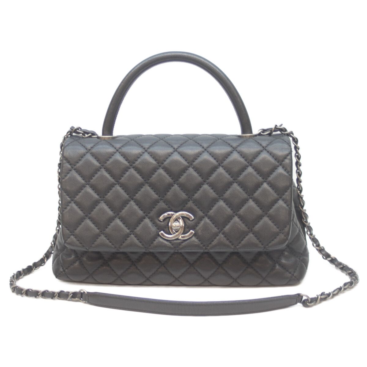 Chanel Black Silver Caviar Quilted Coco Handle 29 Handbag