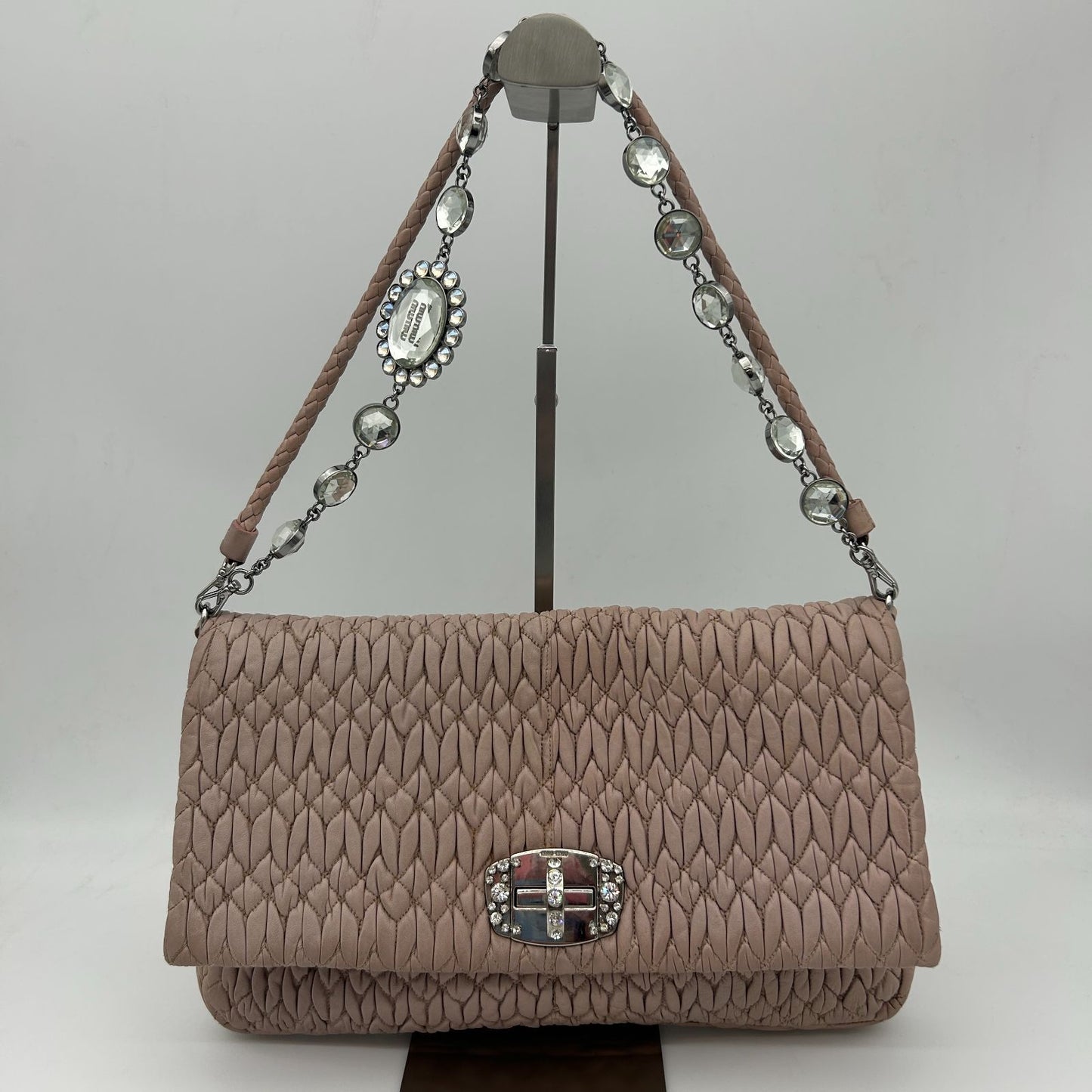 Miu Miu Nappa Crystal Matelasse Leather Bag Pink