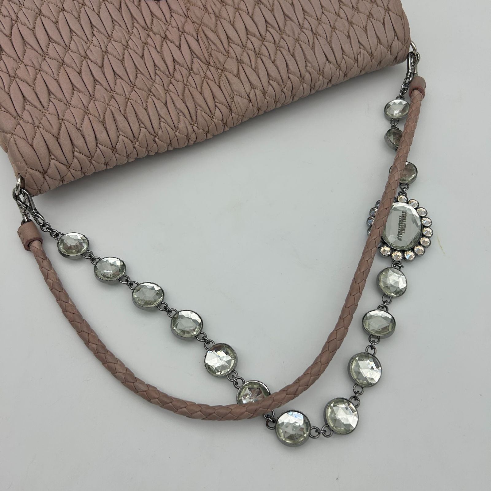 Miu Miu Nappa Crystal Matelasse Leather Bag Pink — view 5