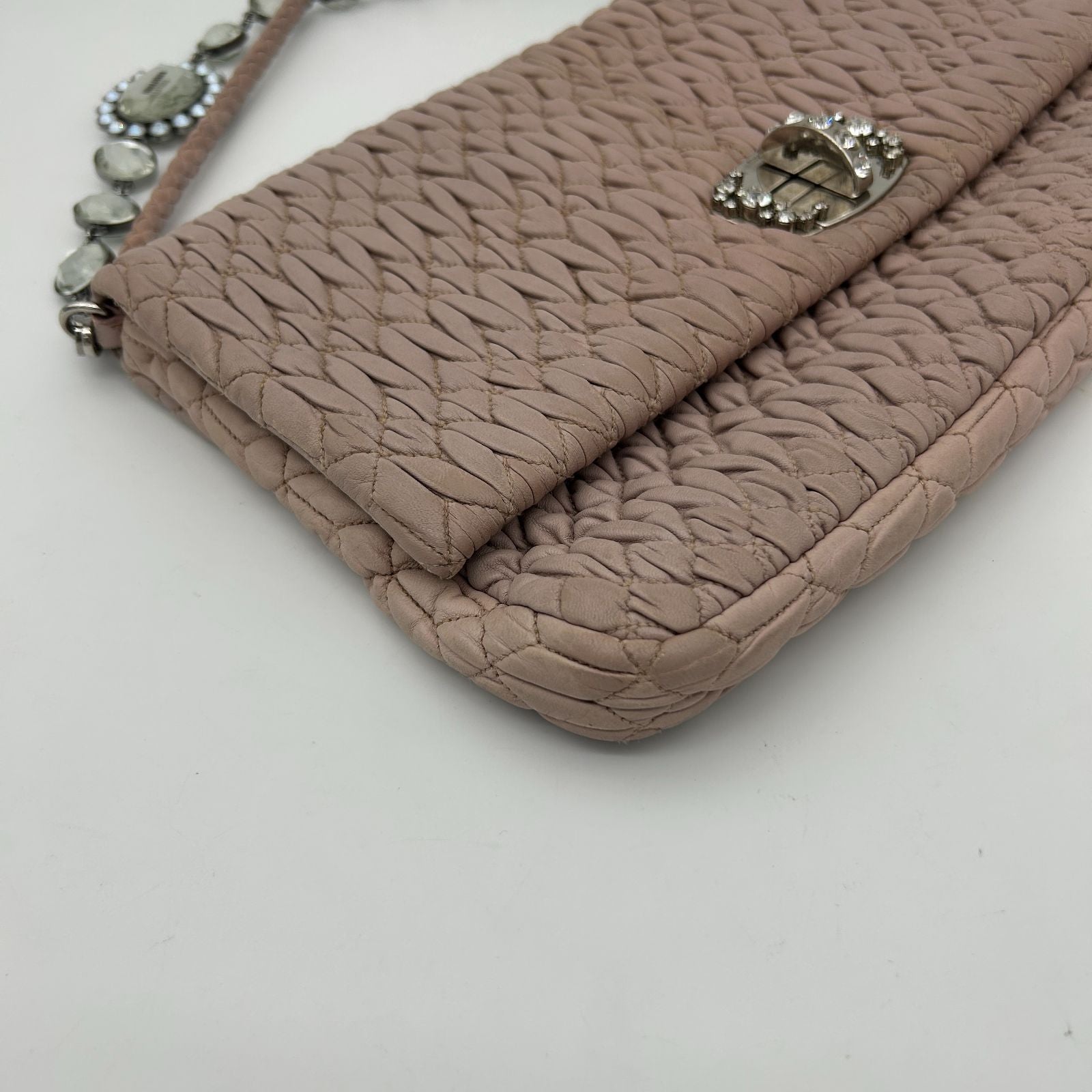 Miu Miu Nappa Crystal Matelasse Leather Bag Pink — view 9