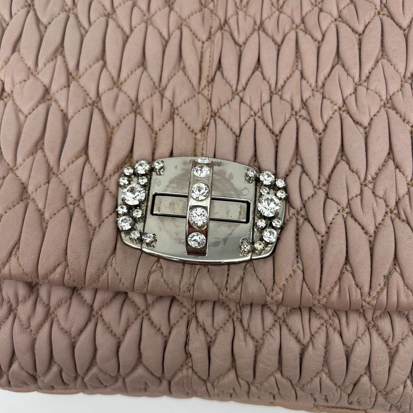 Miu Miu Nappa Crystal Matelasse Leather Bag Pink — view 6