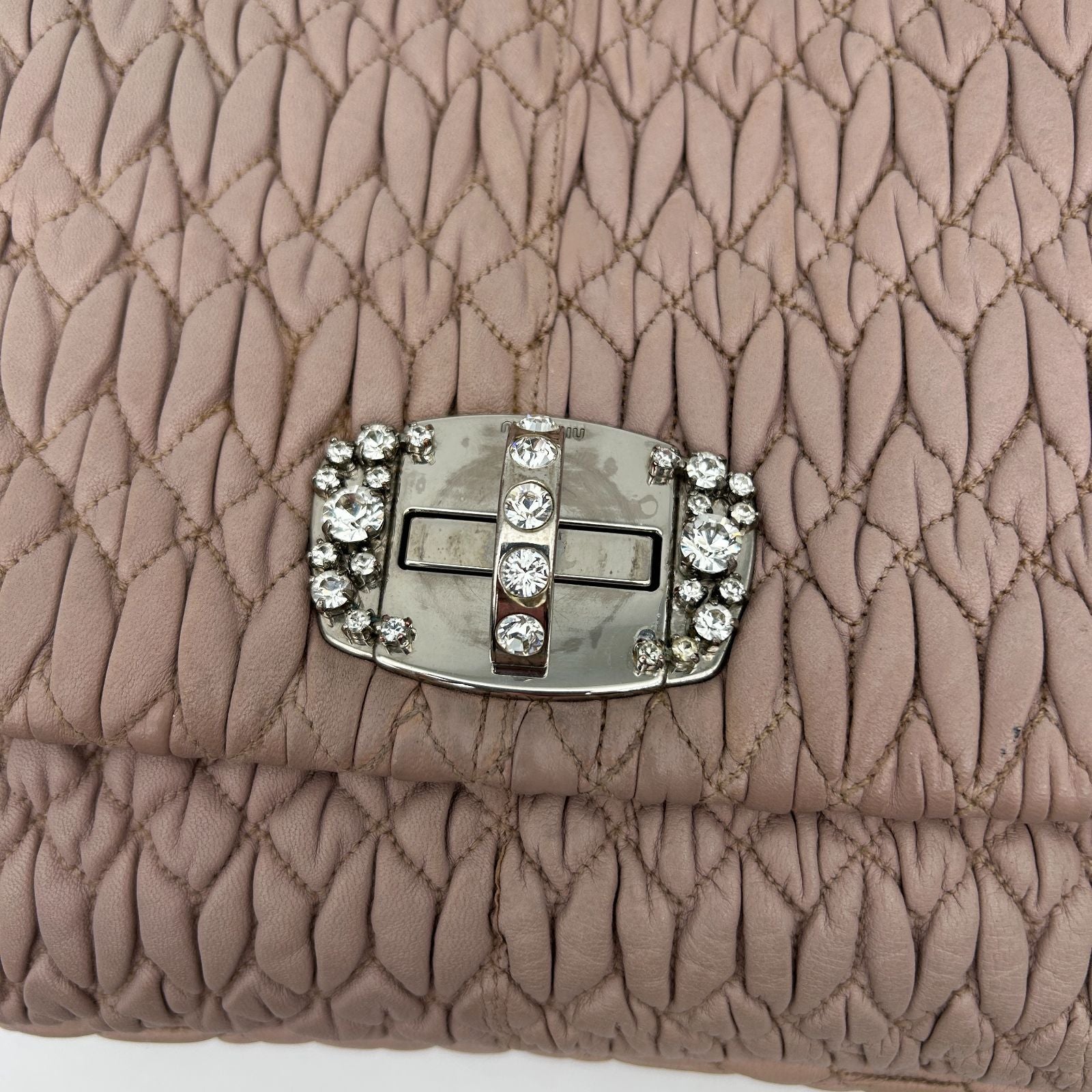 Miu Miu Nappa Crystal Matelasse Leather Bag Pink — view 6
