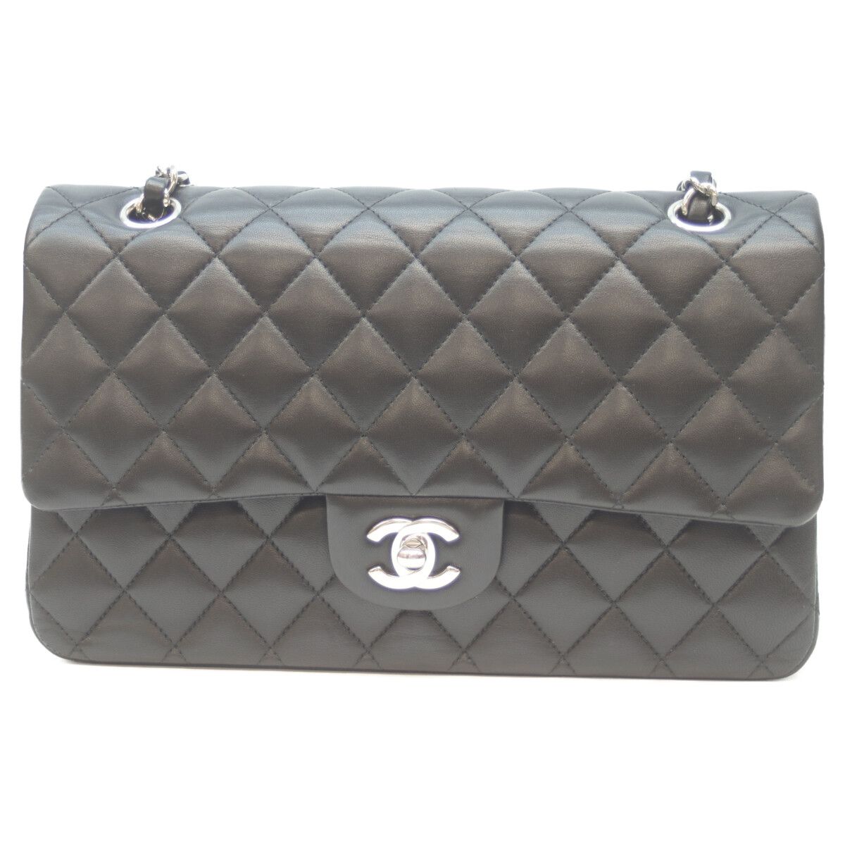 Chanel Black Lambskin Silver Double Flap Quilted 25