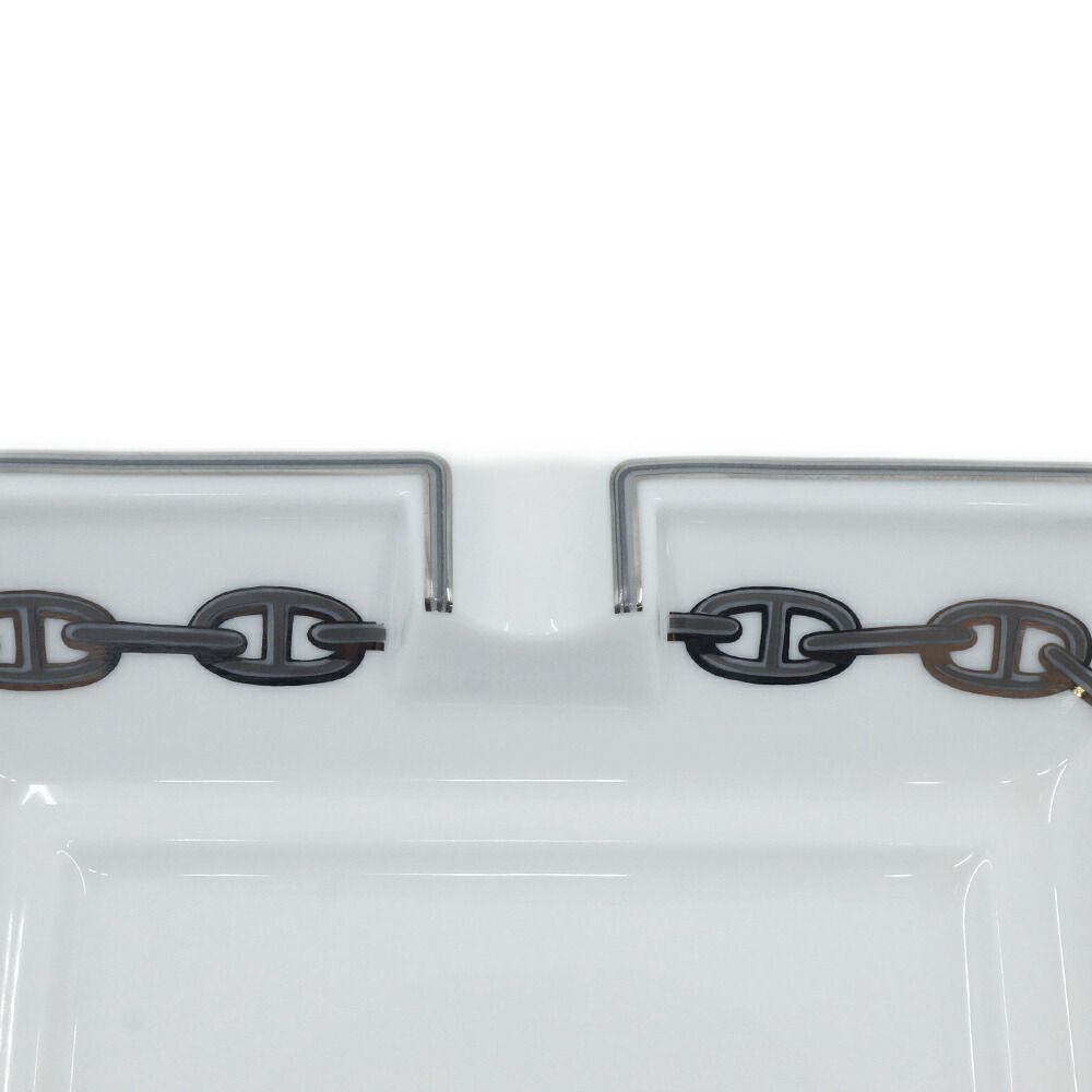 Hermes Ashtray Plate Chaine D'ancre White Silver Square Small Ceramic — view 4
