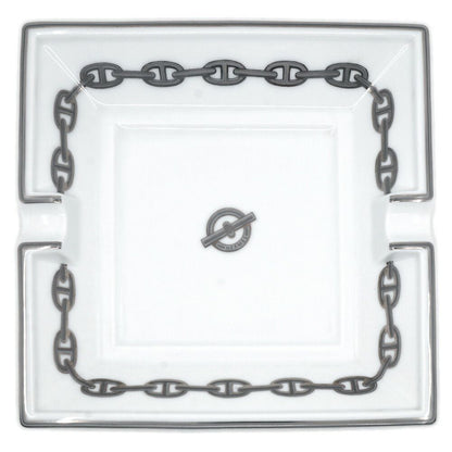 Hermes Ashtray Plate Chaine D'ancre White Silver Square Small Ceramic