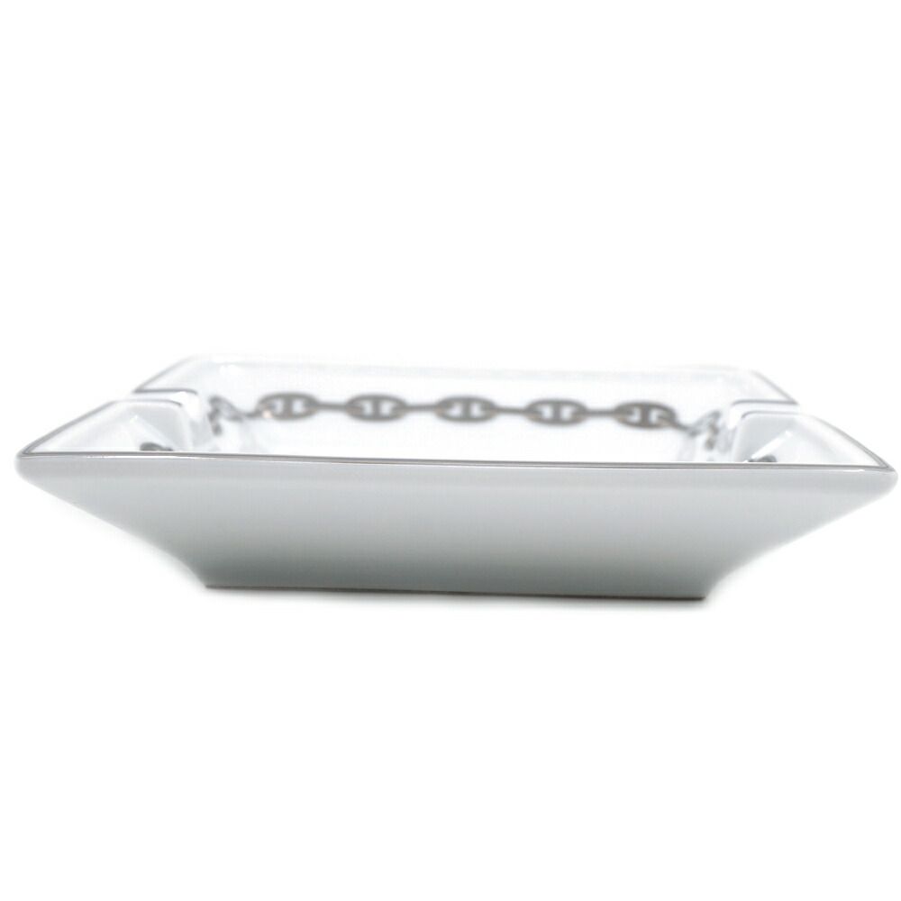 Hermes Ashtray Plate Chaine D'ancre White Silver Square Small Ceramic — view 3