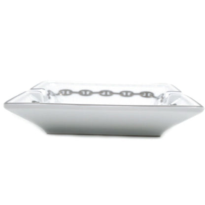 Hermes Ashtray Plate Chaine D'ancre White Silver Square Small Ceramic — view 3