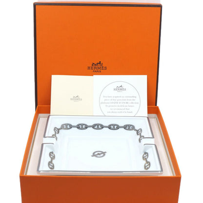 Hermes Ashtray Plate Chaine D'ancre White Silver Square Small Ceramic — view 9