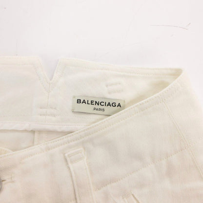 Balenciaga Skinny Pants Tight High Waist Cotton 36 White