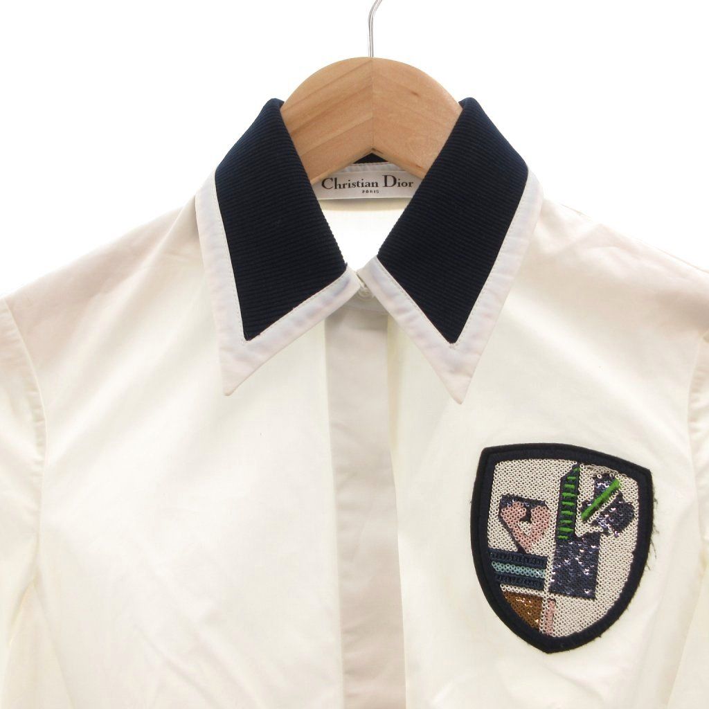 Dior Shirt Blouse Corduroy Patch Sequin Long Sleeve 34 White