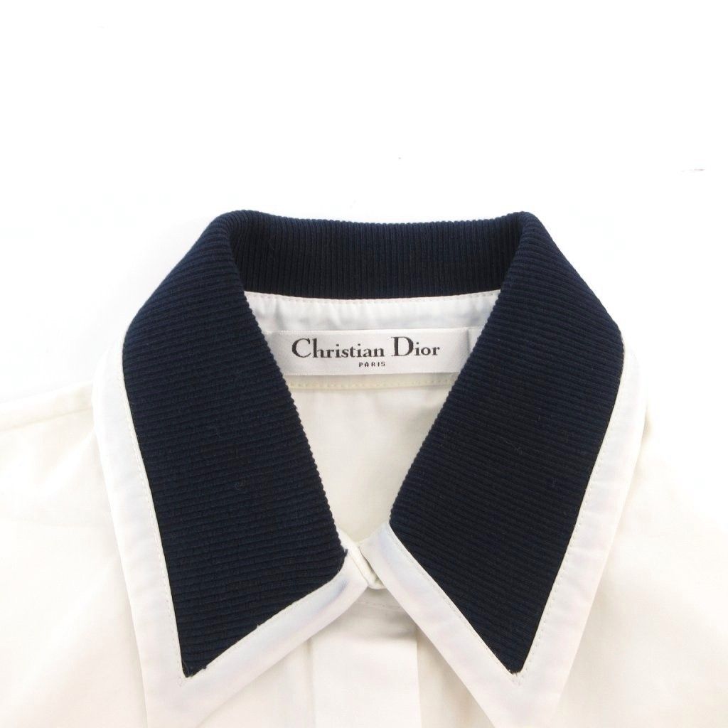 Dior Shirt Blouse Corduroy Patch Sequin Long Sleeve 34 White