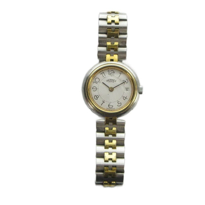 Hermes Profile Watch Quartz White Dial with Carre Date Silver Color Gold